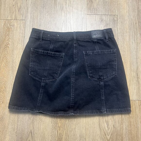 American Eagle Jean Skirt Size 10 Y2K Denim Mini Button Front High Rise A-line - Picture 2 of 9